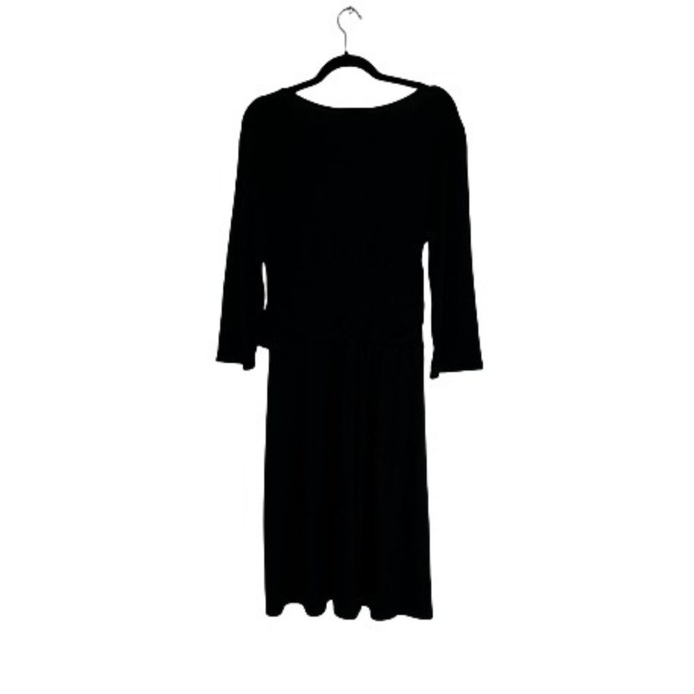 Garnet Hill Faux Wrap Pleated Dress Black Size M